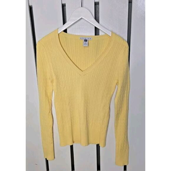 Gap Yellow Stretch Knit VNeck Pull-Over Sweater Top Size Medium Preppy Y2K - Picture 1 of 8